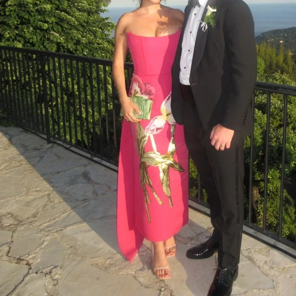 Amsale Pink Gown with Sequin Floral Design & Removable Train - Picture 9 of 12